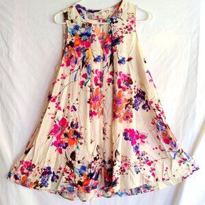 Umgee Watercolor Floral Mini Dress Tunic Oversized S Artsy Boho Cottagecore
